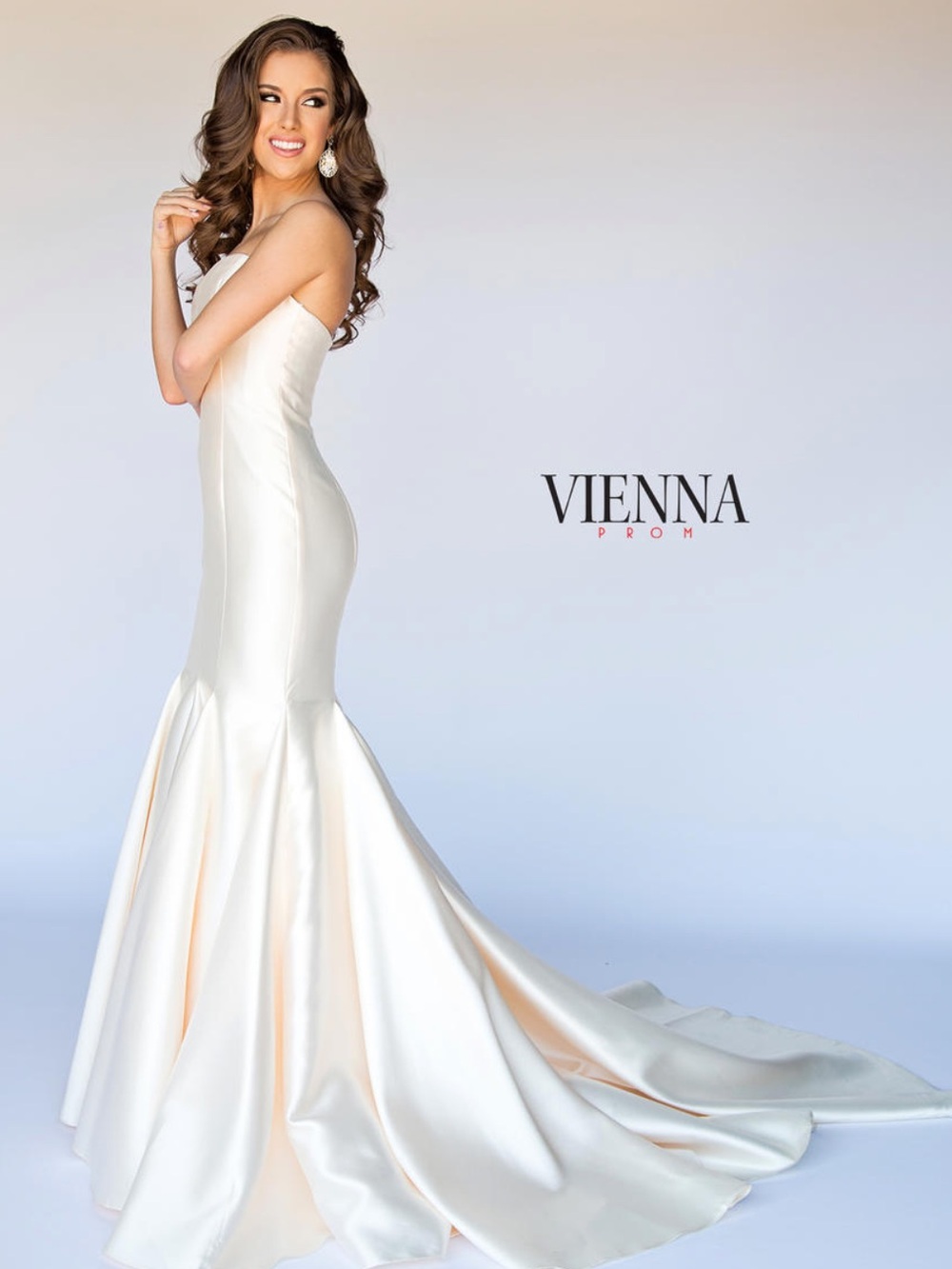 Vienna Prom Satin Ivory Mermaid Dress with Train